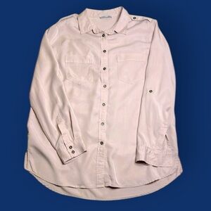 Dex 100% Tencel Light Pink Button-Up Shirt shoulder tags, front pockets sz L